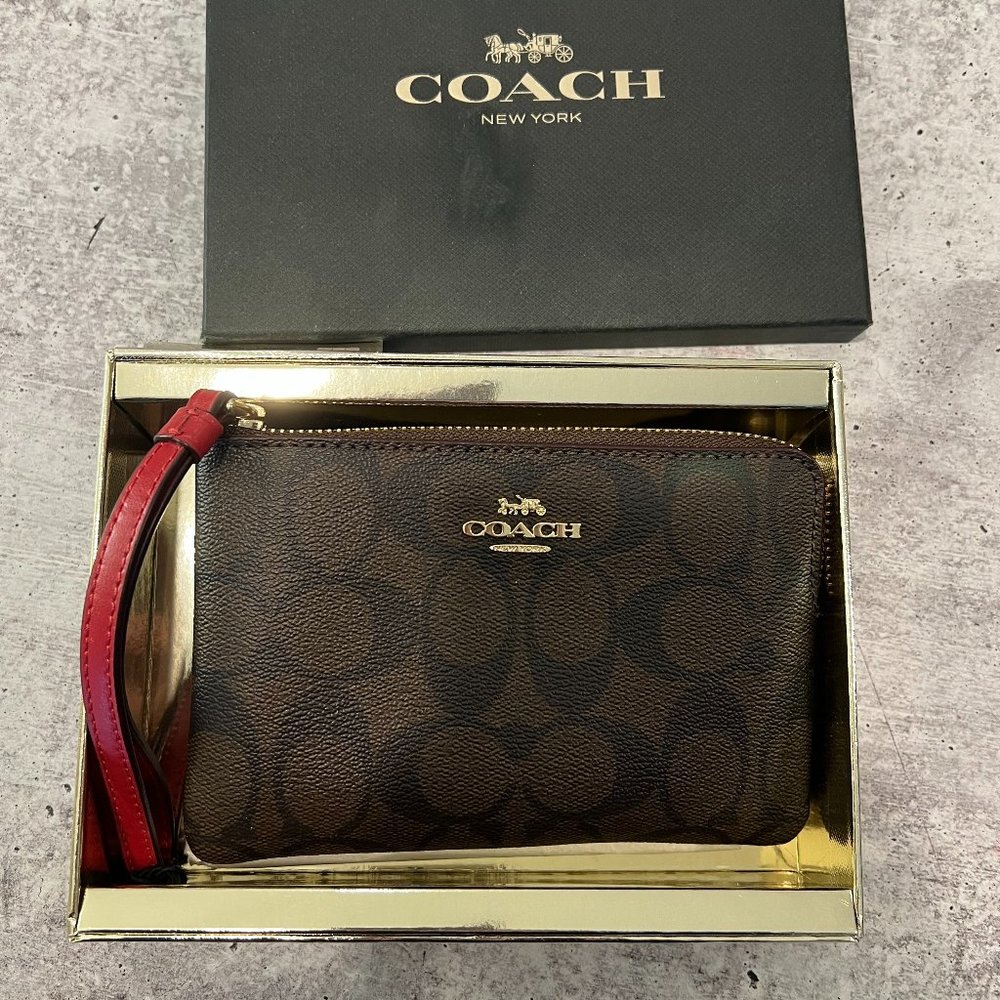 COACH Hand Purse Brown Red Wrist Clutch NEW